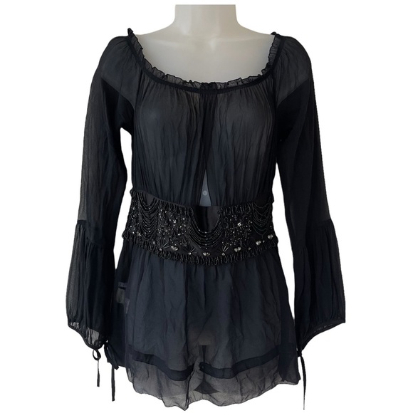 Pinko Tops - PINKO sheer blouse long sleeve princess waist rhinestone Whimsy goth